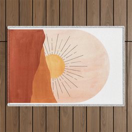 Abstract terracotta landscape, sun and desert, sunrise #1 Outdoor Rug