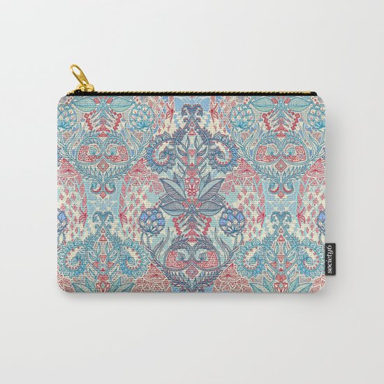Botanical Geometry - nature pattern in red, blue & cream Carry-All Pouch