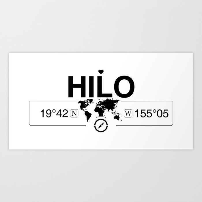 Hilo Hawaii Map GPS Coordinates Artwork with Compass Art Print by