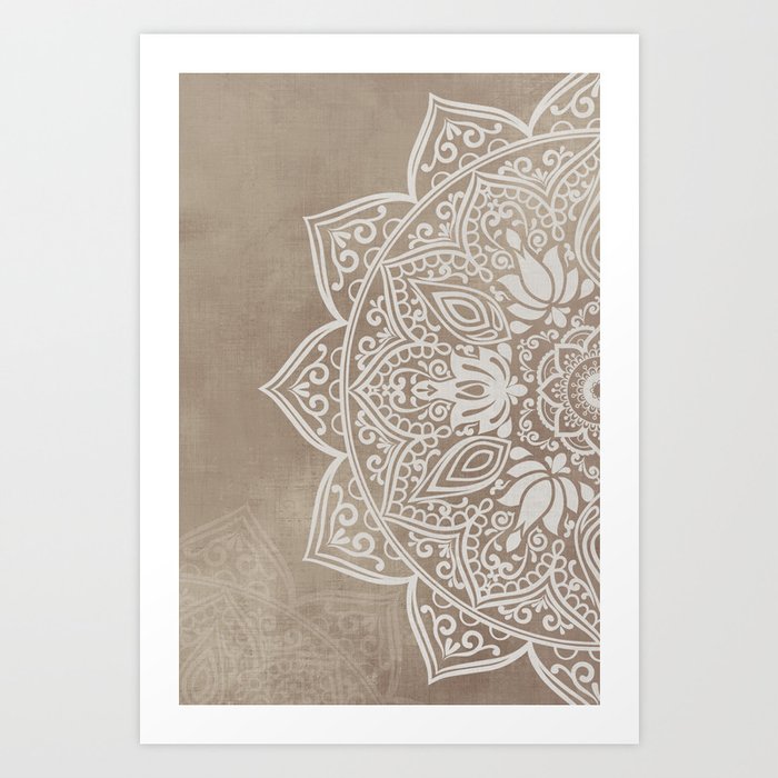 Brown beige taupe mandala - left side Art Print