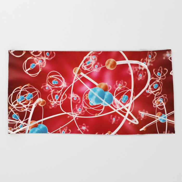 Abstract atom background, Chemistry model of molecule Beach Towel