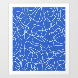 Blue and White Wavy Lines Minimal Pattern Art Print
