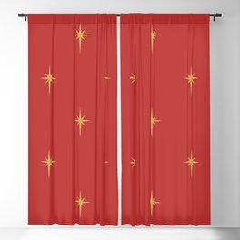  Christmas Faux Gold Foil Star in Holly Berry Red Blackout Curtain