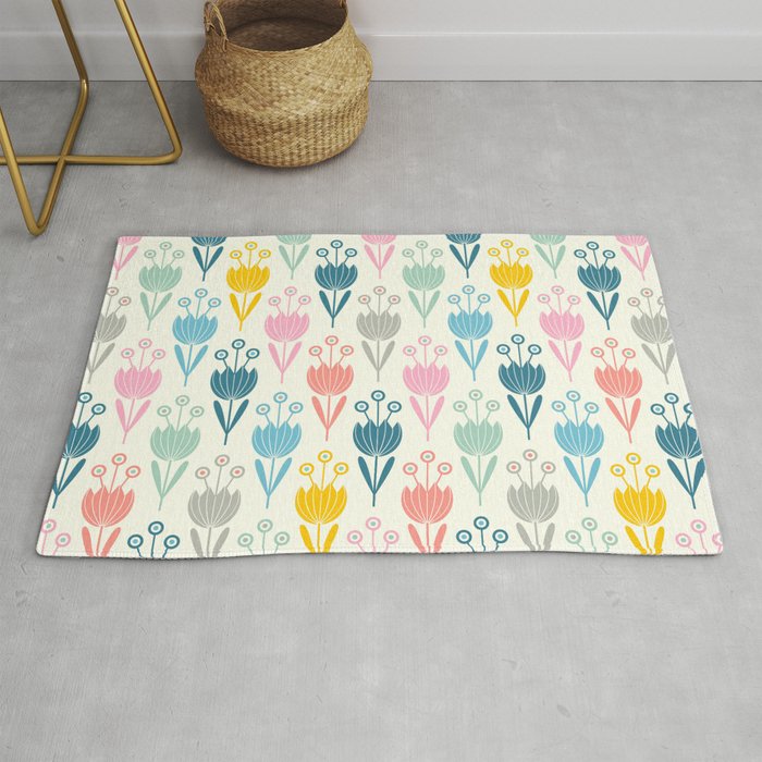 SPRING TULIPS FLORAL PATTERN with CREAM BACKGROUND Rug