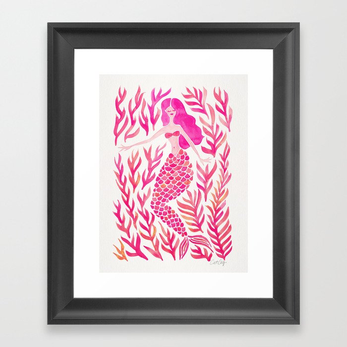 Kelp Forest Mermaid – Pink Framed Art Print