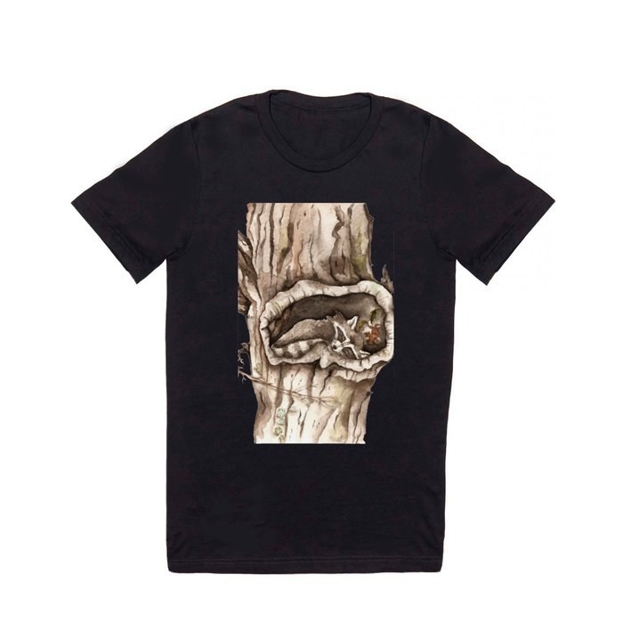 Sleeping Raccoon in Tree Hollow T Shirt