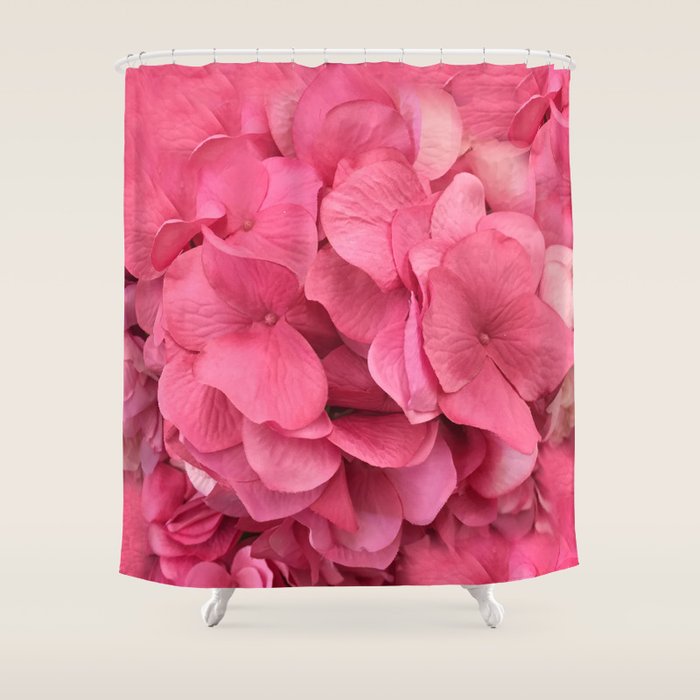 Pink Shabby Chic Hydrangea Flower Prints Shower Curtain By