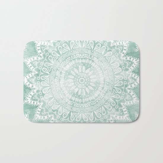 BOHEMIAN FLOWER MANDALA IN TEAL Bath Mat