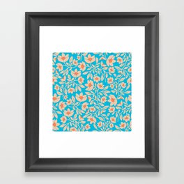 Tropical Blooms Pattern - Blue Framed Art Print