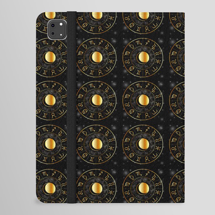 Zodiac astrology wheel Golden astrological signs with moon and stars iPad Folio Case