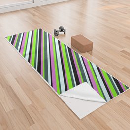 Green, Orchid, Black, Light Cyan, and Dark Slate Gray Colored Lines Pattern Yoga Towel