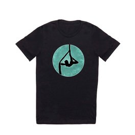 Aerialist Silhouette Pose on Teal Paint T-shirt