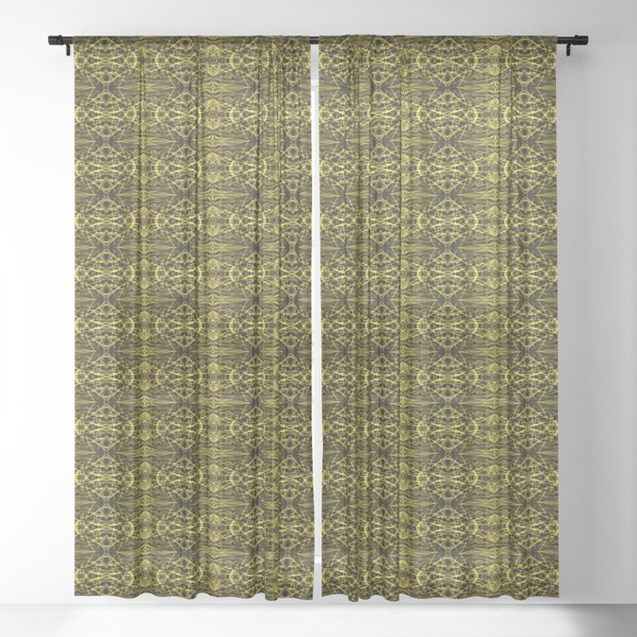 Liquid Light Series 43 ~ Yellow Abstract Fractal Pattern Sheer Curtain