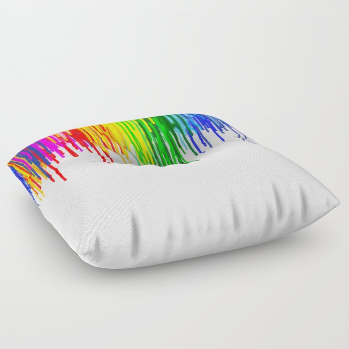 Rainbow Paint Drops on White Floor Pillow