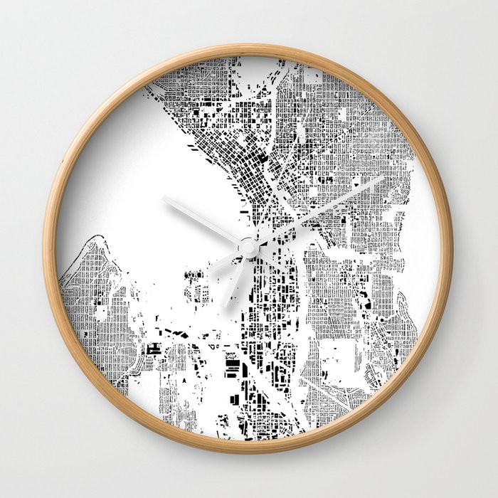 Seattle Map Schwarzplan Only Buildings Wall Clock