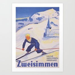 Zweisimmen Switzerland Vintage Ski Poster Art Print