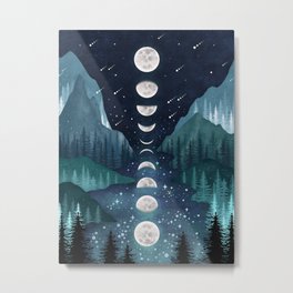 River & Sky Metal Print | Moonlight, Scenery, Forest, Pinetree, Whimsical, Magical, Starshower, Wicca, Moonphase, Stars 