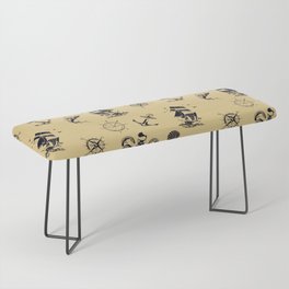 Beige And Blue Silhouettes Of Vintage Nautical Pattern Bench