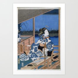 Moonlight View of Tsukuda with Lady on a Balcony, from the series Fashionable Genji | Utagawa Hiroshige Art Print