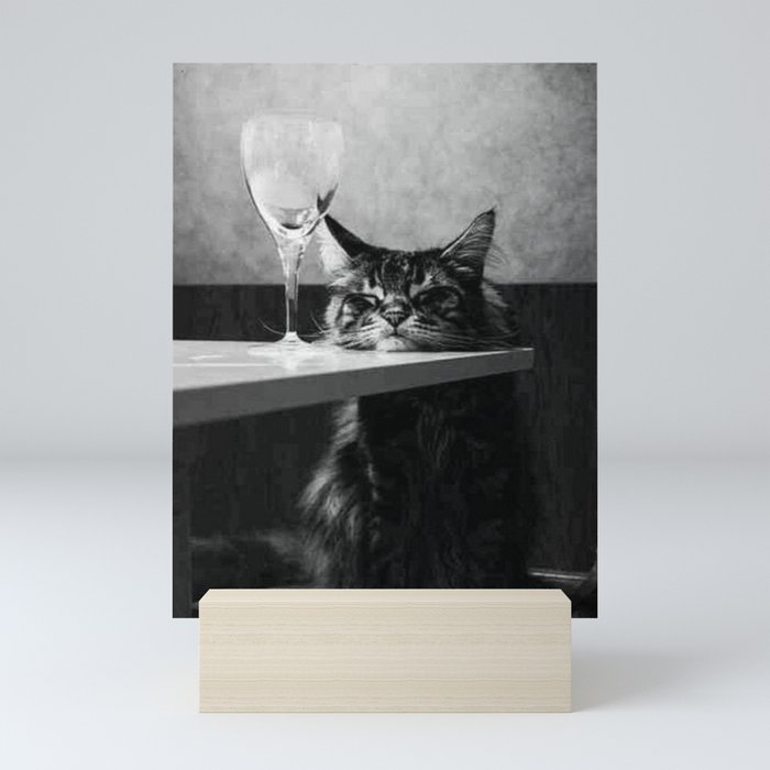 The Nightwatch Cat at the Absinthe bar black and white photograph / art photography Mini Art Print
