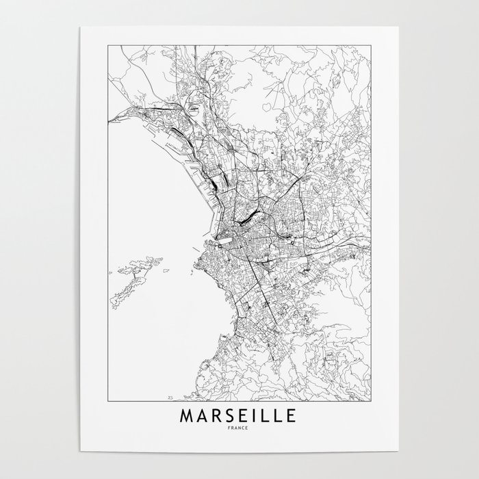 Marseille White Map Poster