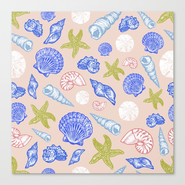 Seashell Print - Blue and green Canvas Print