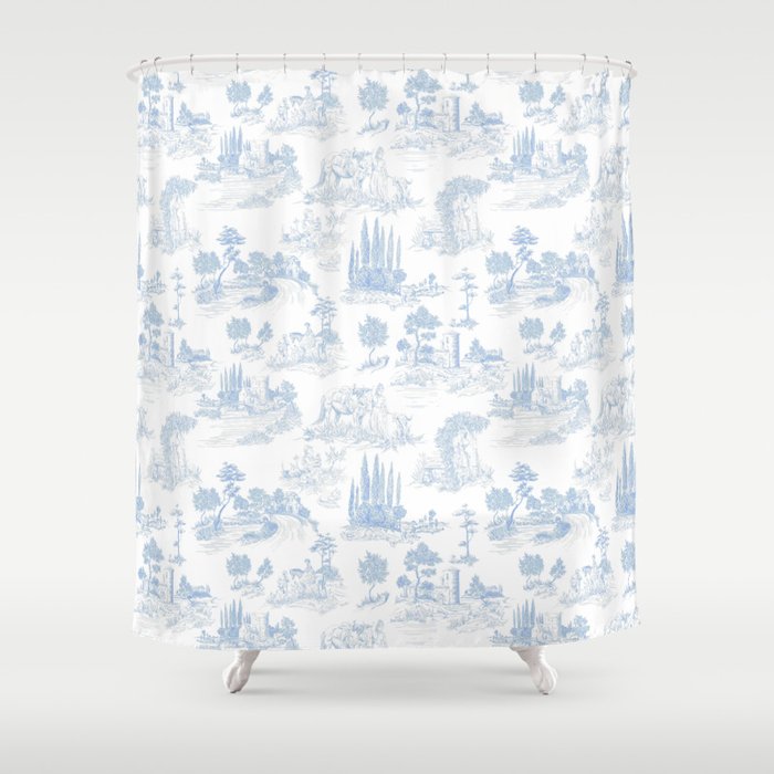 Toile de Jouy French Vintage Baby Blue & White Shower Curtain