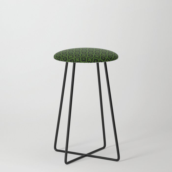 Green and Black Ornamental Arabic Pattern Counter Stool