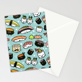 Kawaii Sushi Pattern | Cute Sashimi, Sushi Rolls, Wasabi and Ginger Stationery Card