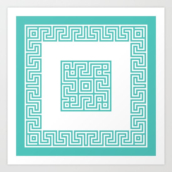 Greek Key turquoise Art Print