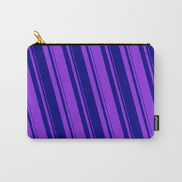 [ Thumbnail: Blue & Purple Colored Pattern of Stripes Carry-All Pouch ]