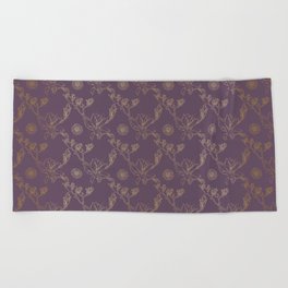 Magnolia And Daisy Seamless Pattern_Purple Beach Towel