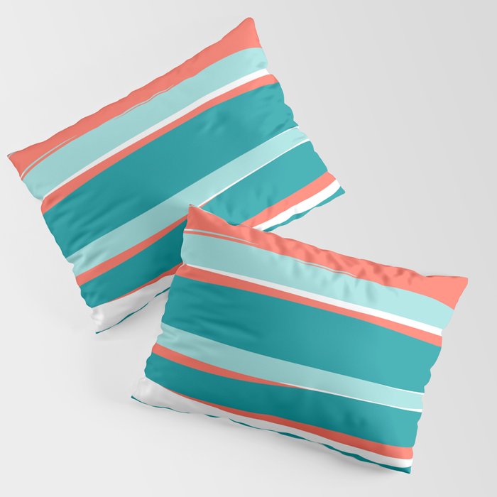 Colorful Stripes, Coral, Teal and Aqua Pillow Sham