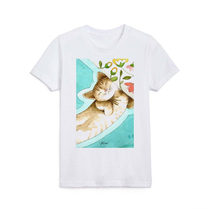 SLEEPY CAT LISETTE ARTWORK IN WATERCOLOR Kids T Shirt