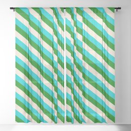 [ Thumbnail: Dark Turquoise, Green & Beige Colored Pattern of Stripes Sheer Curtain ]