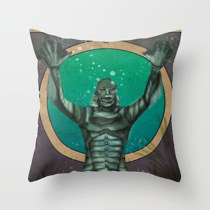 Creature From the Black Lagoon Nouveau Throw Pillow
