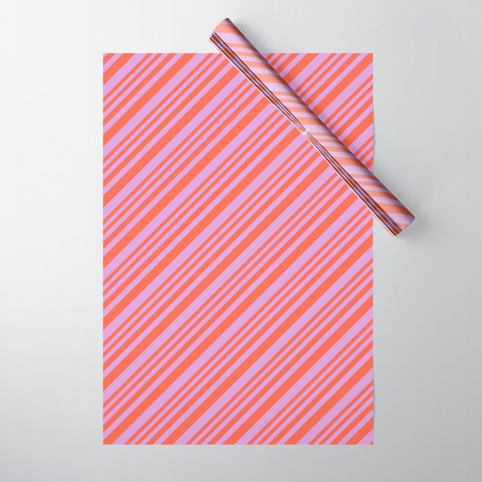Red and Plum Colored Pattern of Stripes Wrapping Paper