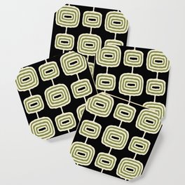 Mid Century Modern Atomic Rings Pattern 236 Black Beige and Olive Green Coaster