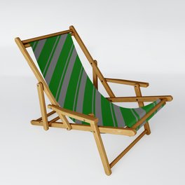 [ Thumbnail: Dim Grey & Dark Green Colored Lined Pattern Sling Chair ]