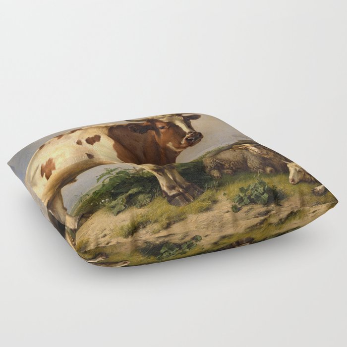 Bull, 1847 by Eugene Joseph Verboeckhoven Floor Pillow