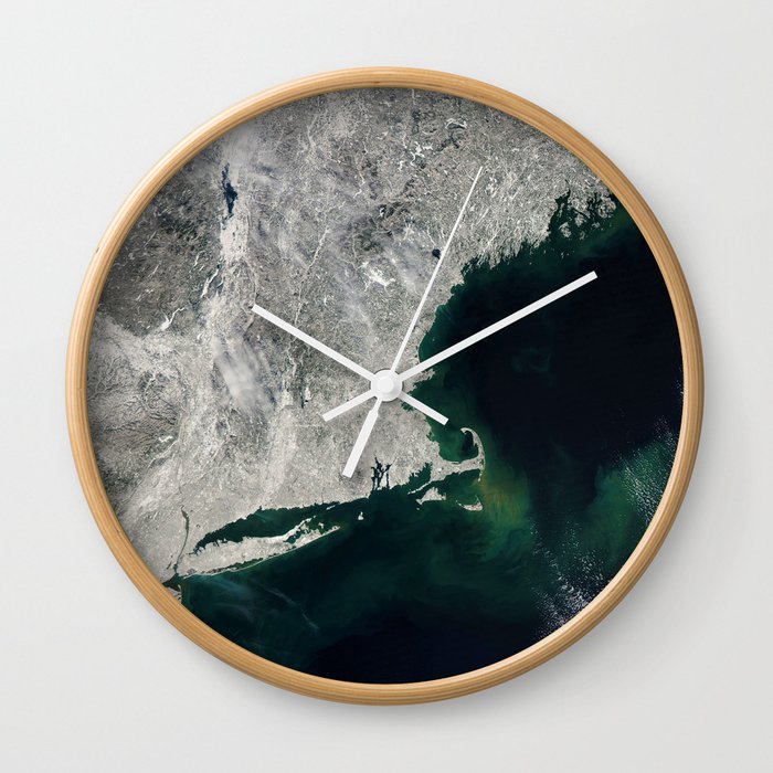 Winter Aerial View of New York, Long Island, Rhode Island, Cape Cod & New England Wall Clock