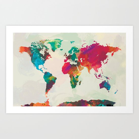 Watercolor World Map Art Print