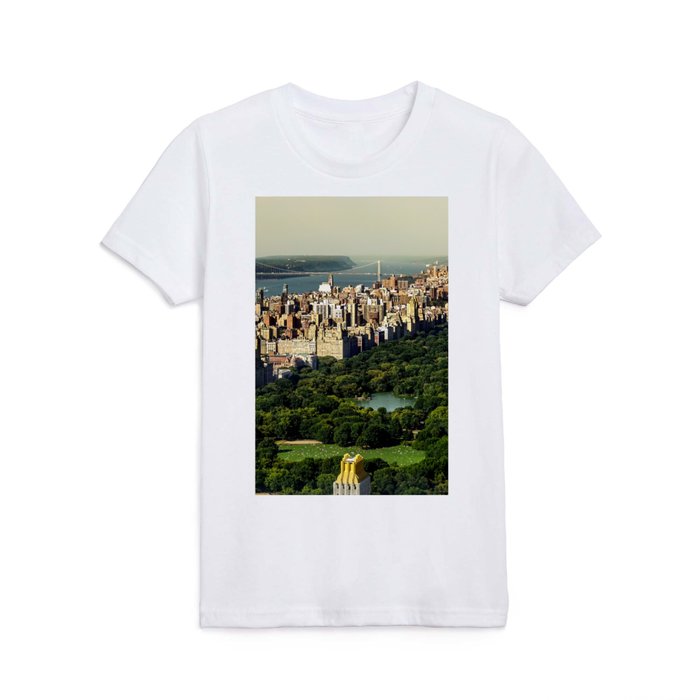New York City Manhattan aerial view with Central Park and Upper West Side at sunset Kids T Shirt