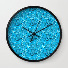 Black and White Paisley Pattern on Turquoise Background Wall Clock