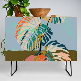 colorful monstera leaves Credenza