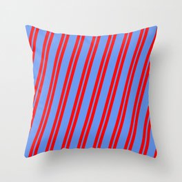 [ Thumbnail: Red and Cornflower Blue Colored Lines Pattern Throw Pillow ]