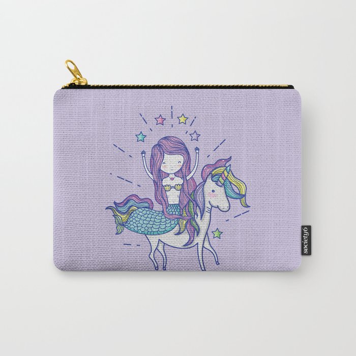 Mermaid Riding Unicorn Purple Carry-All Pouch