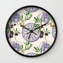 Mediterranean,Tuscan style,olives pattern  Wall Clock