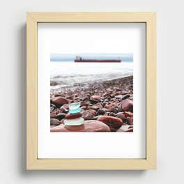 Beach Glass Cairn with a Big Boat Art Print by Lake Superior Beach Glass