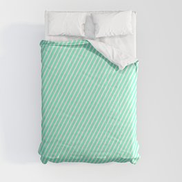 [ Thumbnail: Aquamarine & White Colored Lined/Striped Pattern Comforter ]